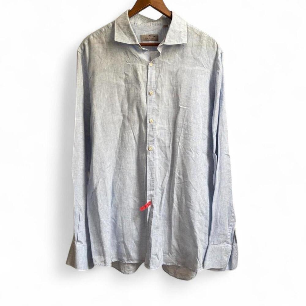 Canali Italy Linen Button Up Shirt Preppy Men’s 2XL Lightweight Minimalist